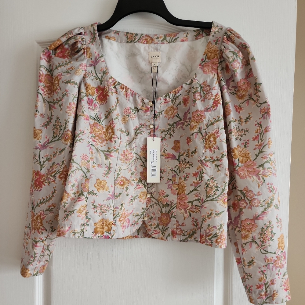 VIE REBECCA TAYLOR Long Sleeve Lidia Vine Top In Pebble Combo
